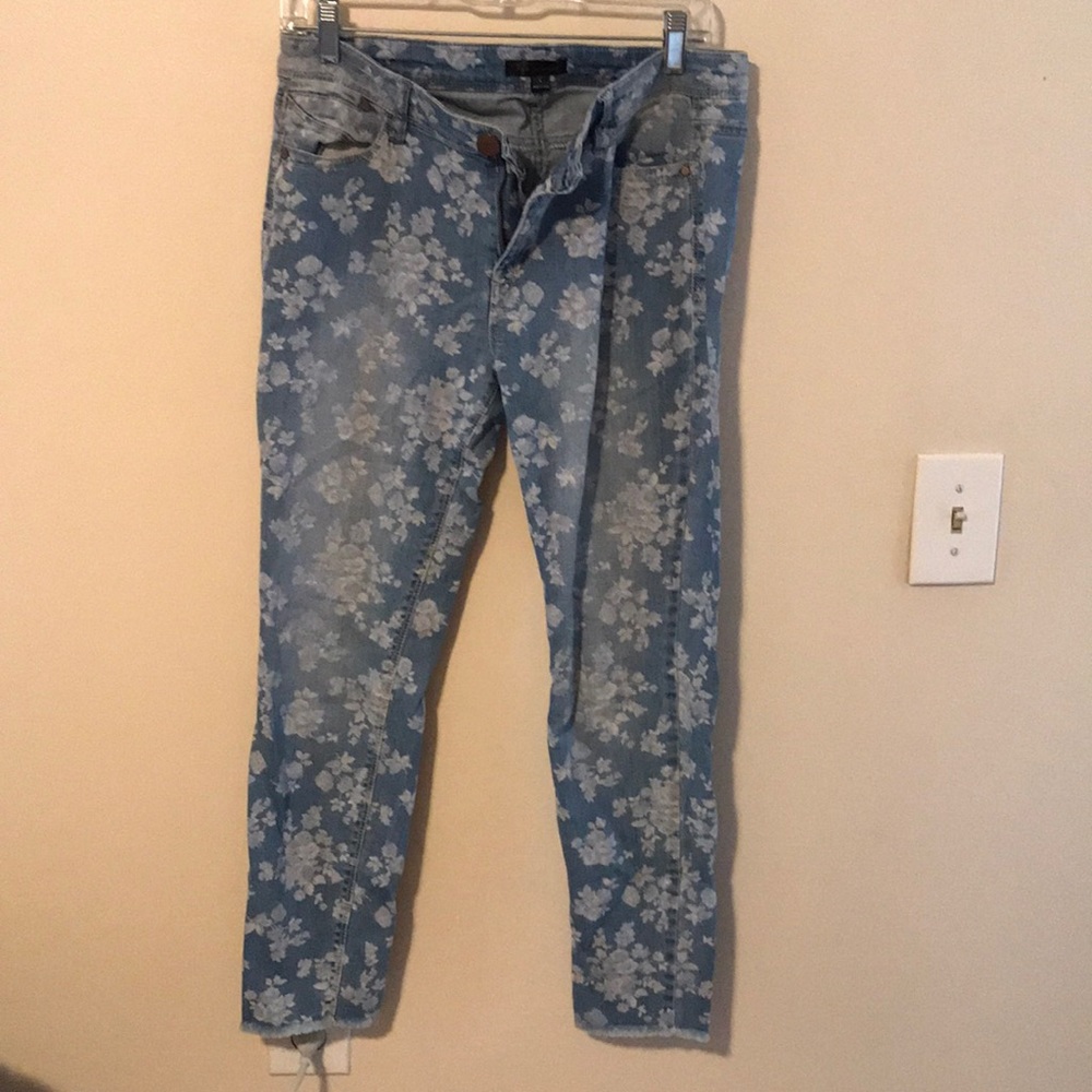 Floral printed blue jeans skinny ankle length sz 9